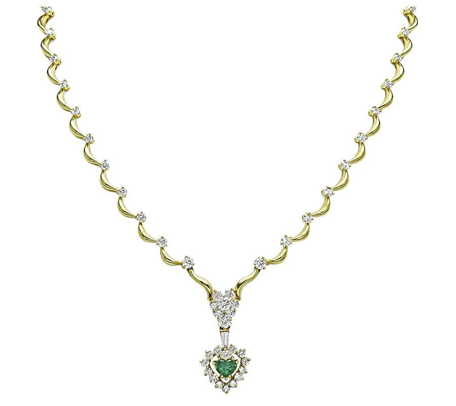 GIA Certified 1.00ct Emerald 4.00ct Diamond Gold Necklace