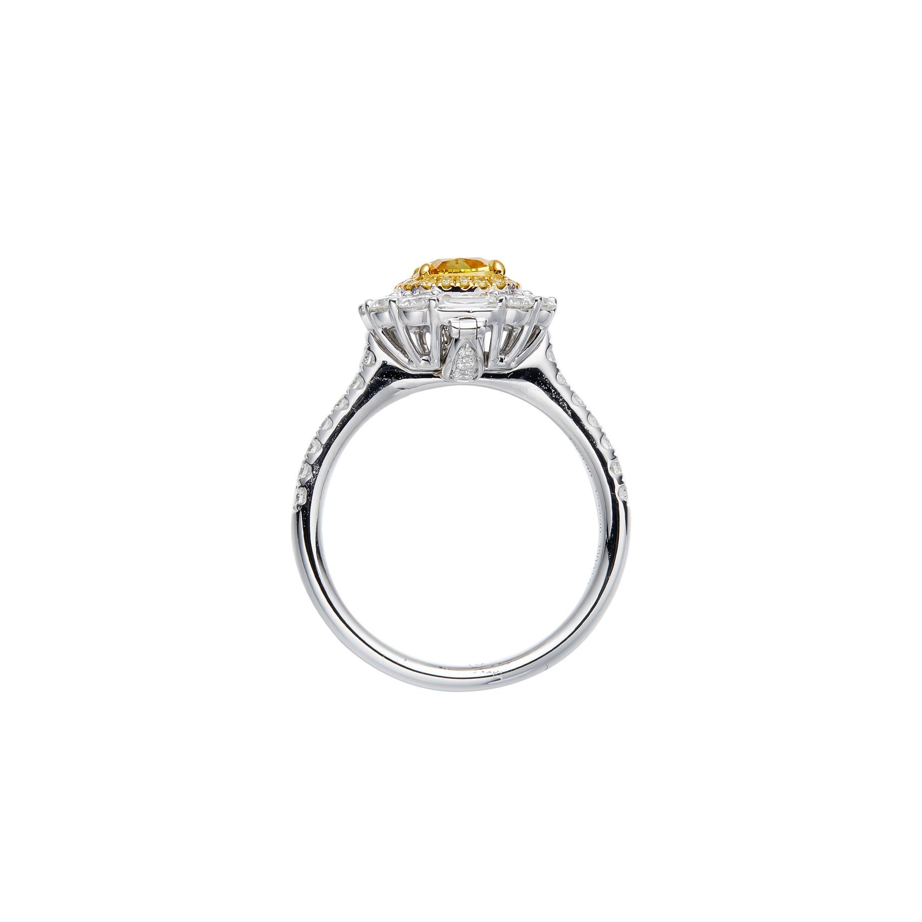 ndulge in the allure of rarity and sophistication with a striking jewelry masterpiece featuring a 1.00 carat natural cushion cut fancy deep brownish orangy yellow diamond. Set upon a resplendent 18kt gold band, this exquisite piece showcases a