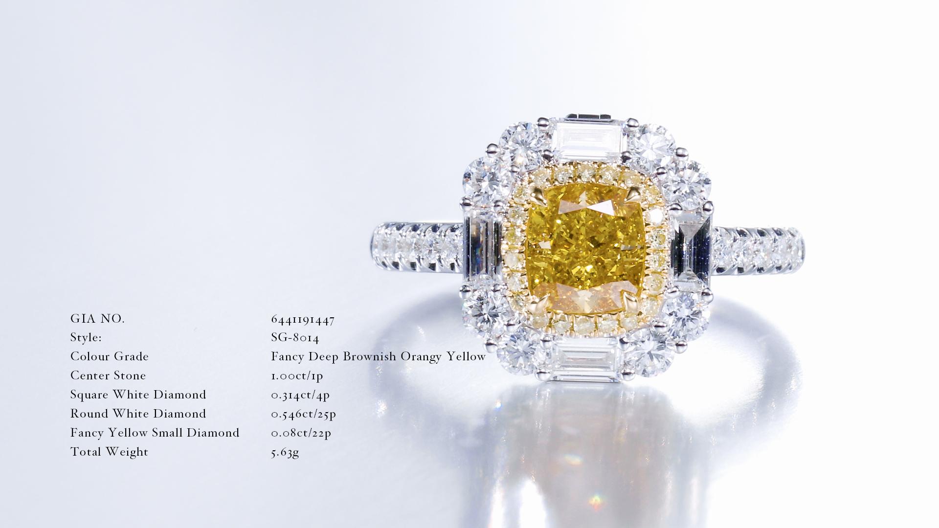 1,00 carat, certifié GIA, jaune orangé foncé fantaisie, taille coussin en 18 carats naturel Pour femmes en vente