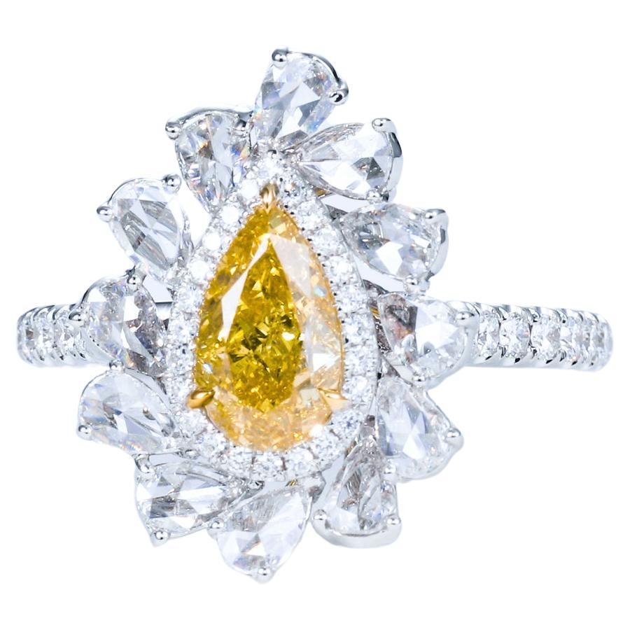 GIA Certified, 1.00ct Fancy Deep Yellow Natural Diamond Ring for Women Halo Ring