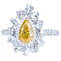GIA Certified, 1.00ct Fancy Deep Yellow Natural Diamond Ring for Women Halo Ring