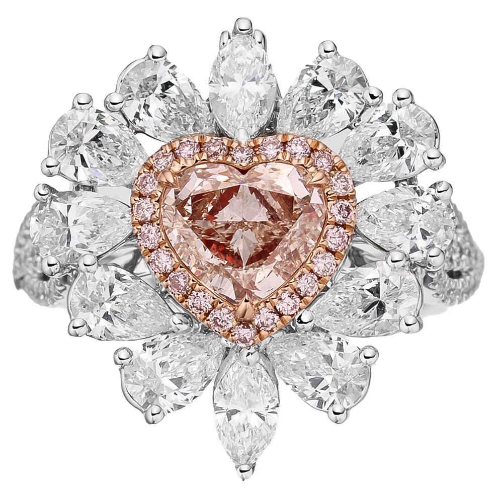 Solitaire en forme de cœur en diamant certifié GIA, 1,00ct Light Pinkish Brown Natural Heart Shape Diamond.