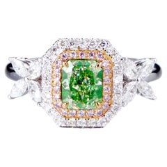 GIA Certified, 1.00ct Natural Fancy Light Green -Yellow Radiant Solitaire Ring 