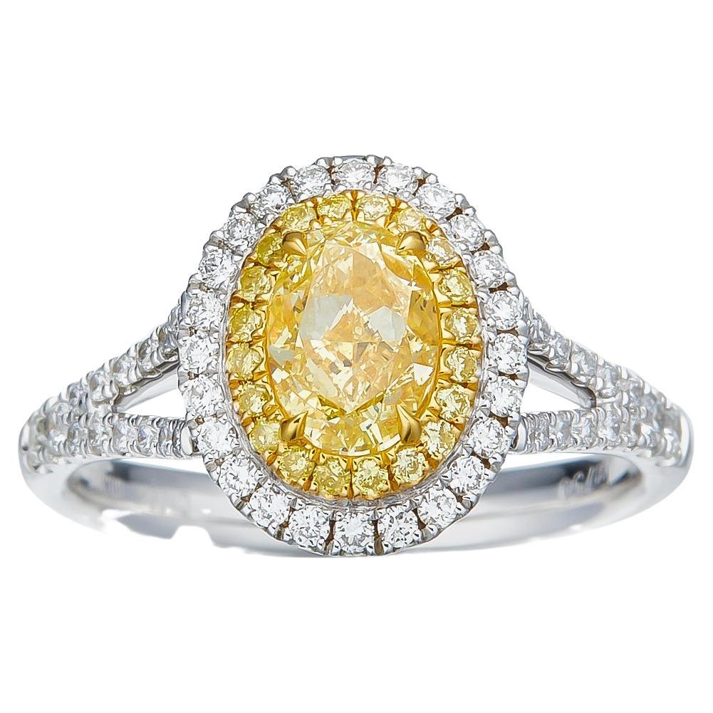 GIA Certified, 1.00ct Natural Fancy Yellow Cushion cut Diamond solitaire ring18k