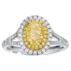 Certifié GIA, 1.00ct Natural Fancy Yellow Cushion cut Diamond solitaire ring18k