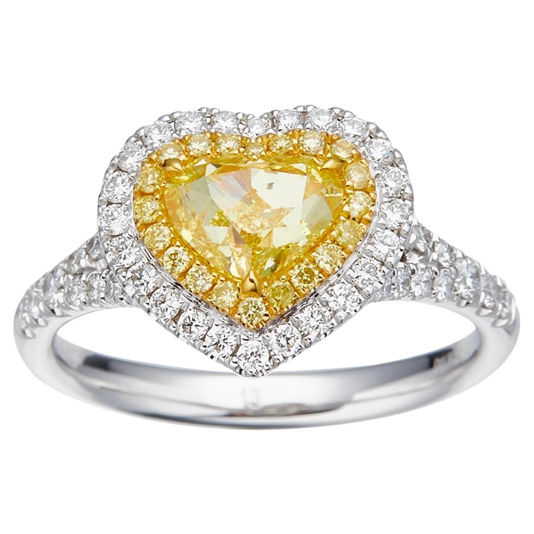GIA Certified, 1.00ct Natural Fancy Yellow Heart Shape solitaire Diamond Ring18k For Sale