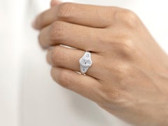 GIA-Certified 1.00ct Oval-Cut Diamond Halo Ring in 18K White Gold with Baguettes