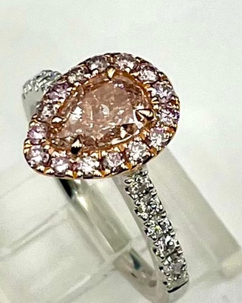 Contemporain Diamant poire certifié GIA de 1,00 carat, de couleur naturelle rose brunâtre en vente