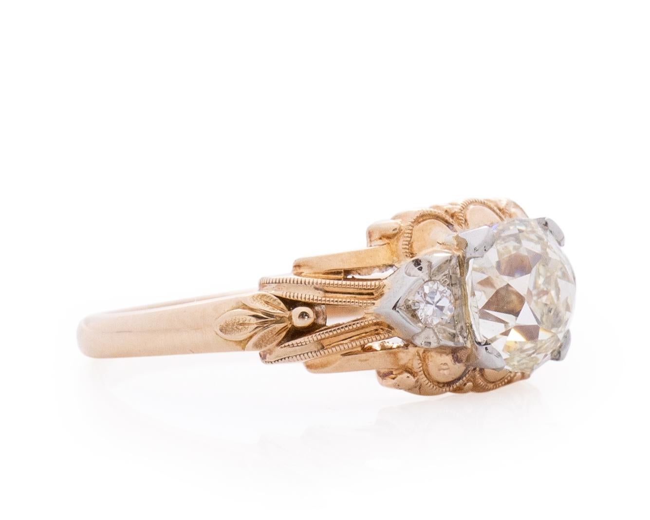 Item Details: 
Ring Size: 4.5
Metal Type: 14 Karat Yellow Gold [Hallmarked, and Tested]
Weight: 3.0 grams

Center Diamond Details:
GIA REPORT #: 5201532135
Weight: 1.01
Cut: Antique Cushion
Color: Light Yellow (O-P)
Clarity: SI1
Measurements: 6.04 x