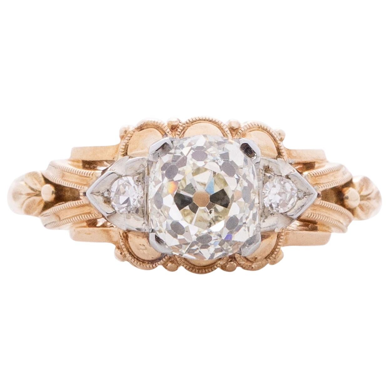 GIA-zertifizierter 1,01 Karat Art Deco Diamant 14 Karat Gelbgold Verlobungsring im Angebot