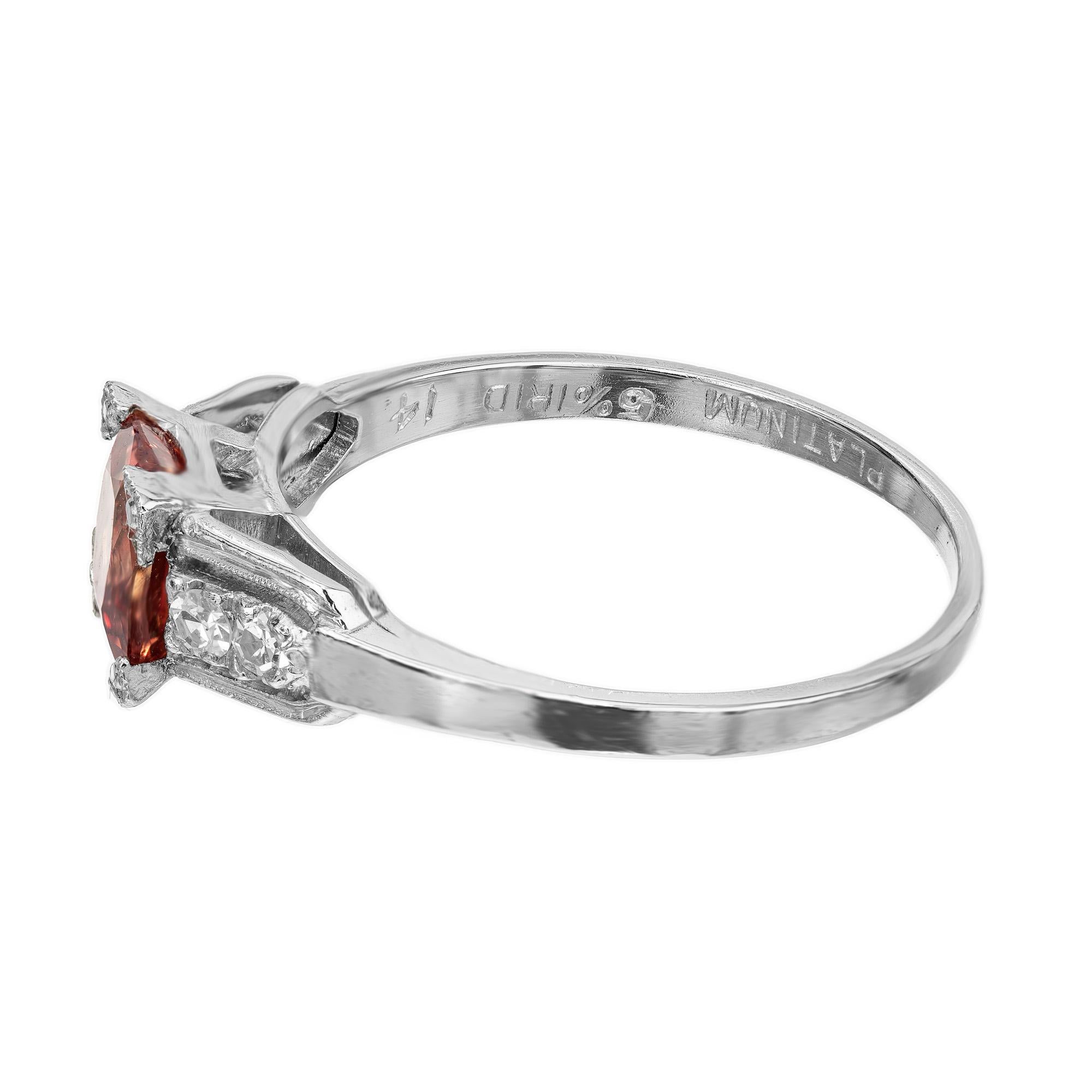 Women's GIA Certified 1.01 Carat Brown Orange Sapphire Diamond Platinum Engagement Ring For Sale