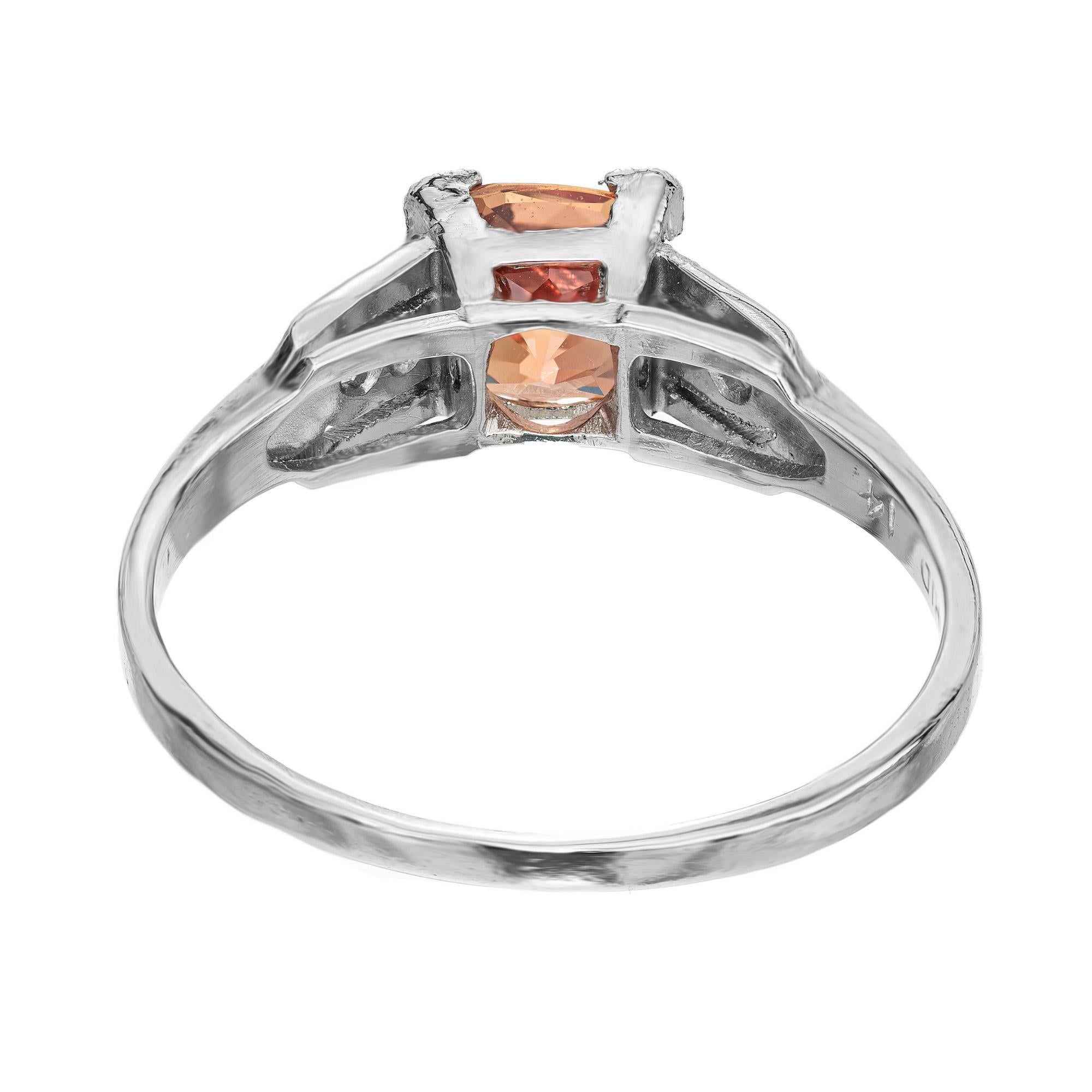 GIA Certified 1.01 Carat Brown Orange Sapphire Diamond Platinum Engagement Ring For Sale 1