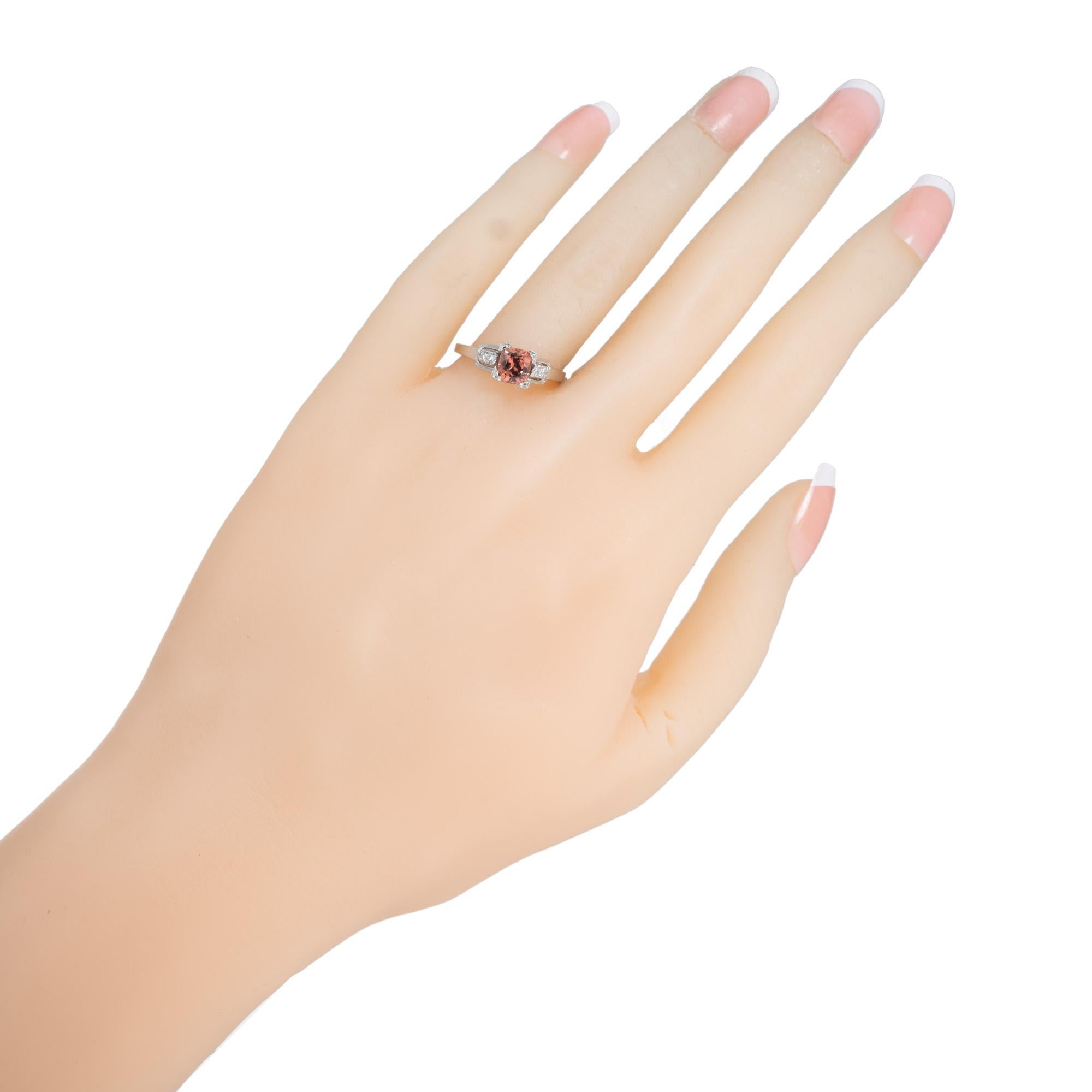 GIA Certified 1.01 Carat Brown Orange Sapphire Diamond Platinum Engagement Ring For Sale 3