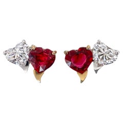 GIA Certified 1.01 Carat Burma Pigeon Blood No Heat Ruby and Diamond Earrings
