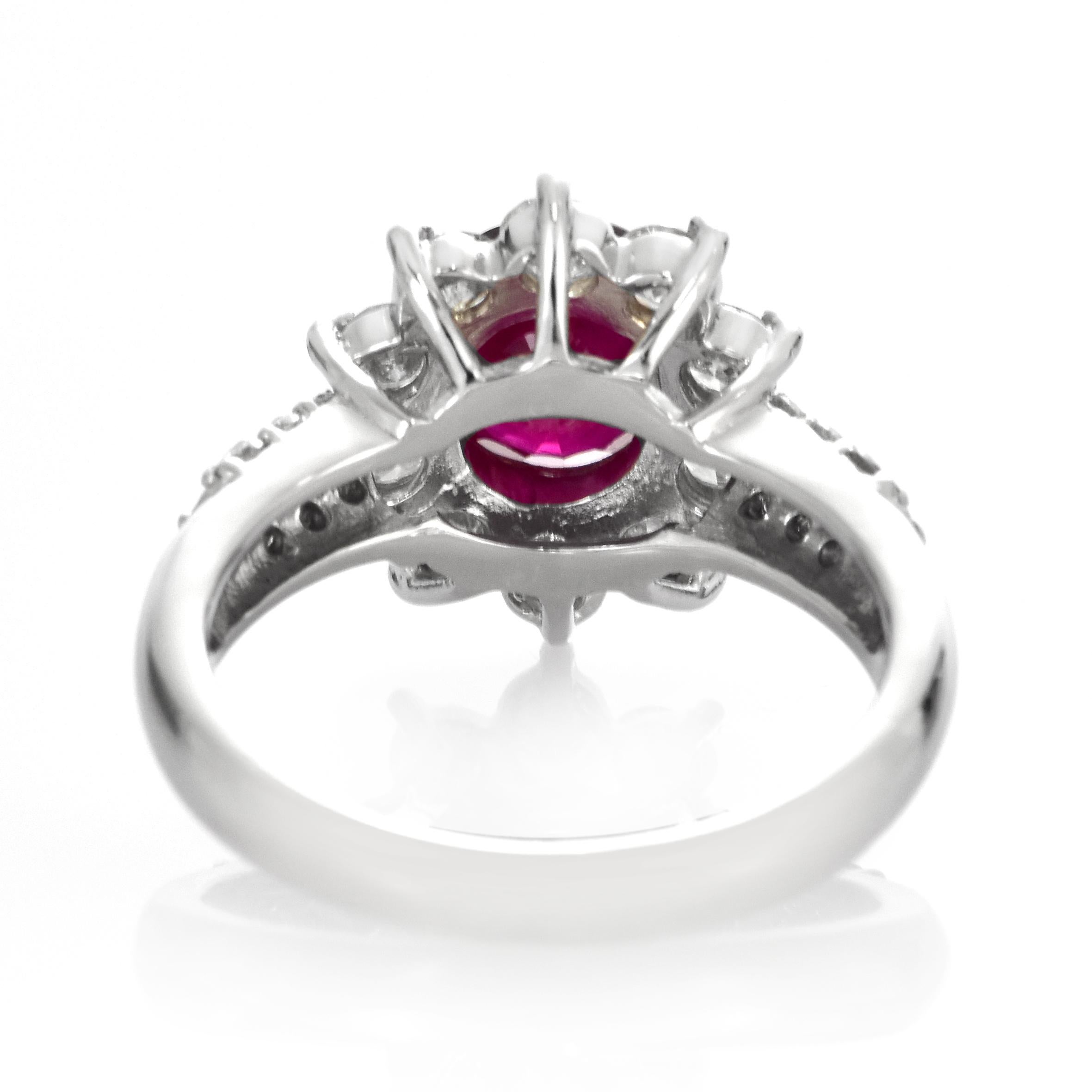 GIA Certified 2.08 Carat Burmese, Pigeon Blood Color Ruby Ring Made in Platinum For Sale 6