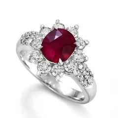 GIA Certified 2.08 Carat Burmese, Pigeon Blood Color Ruby Ring Made in Platinum