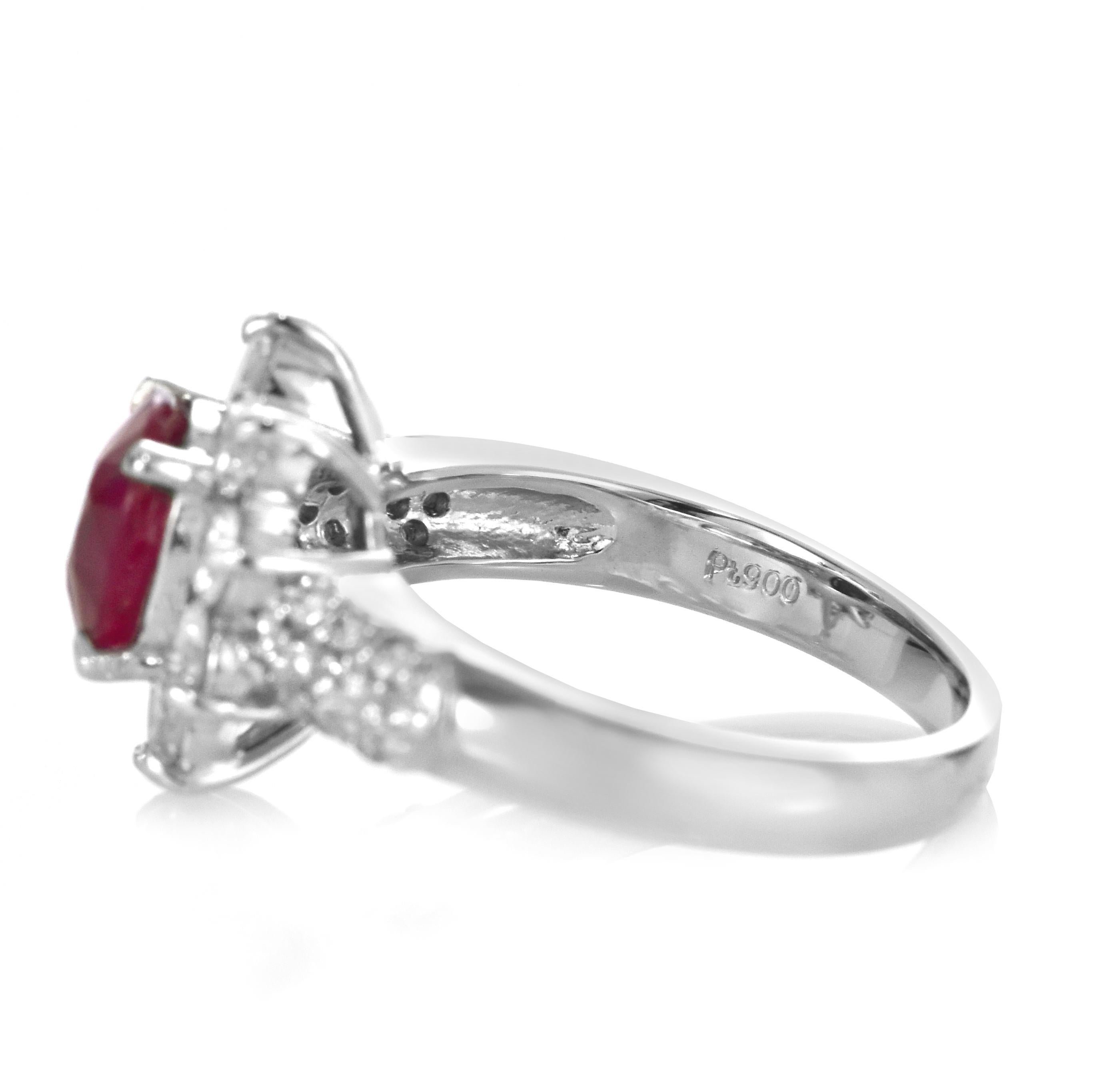 Women's GIA Certified 2.08 Carat Burmese, Pigeon Blood Color Ruby Ring Made in Platinum For Sale