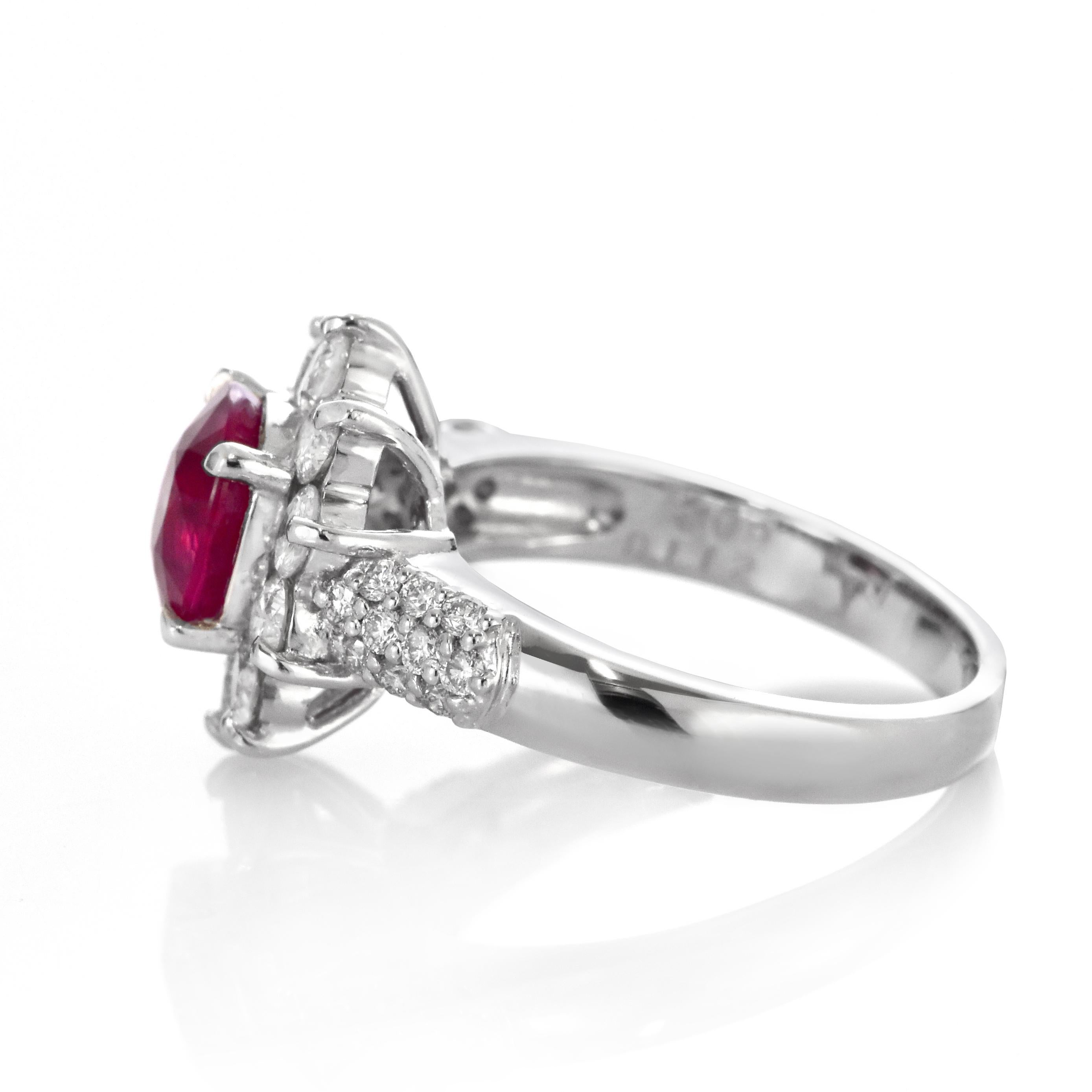 GIA Certified 2.08 Carat Burmese, Pigeon Blood Color Ruby Ring Made in Platinum For Sale 3