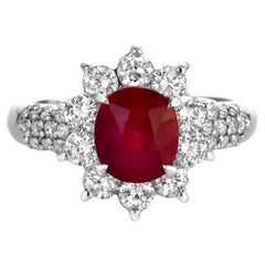 Anillo de rubí birmano, color sangre de paloma, de 2.08 quilates, certificado por el GIA y fabricado en platino