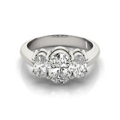 GIA Certified 1.01 Carat Classic Oval Three-Stone 18K White Gold Diamond Ring