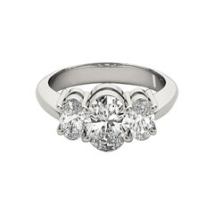 GIA Certified 1.01 Carat Classic Oval Three-Stone 18K White Gold Diamond Ring