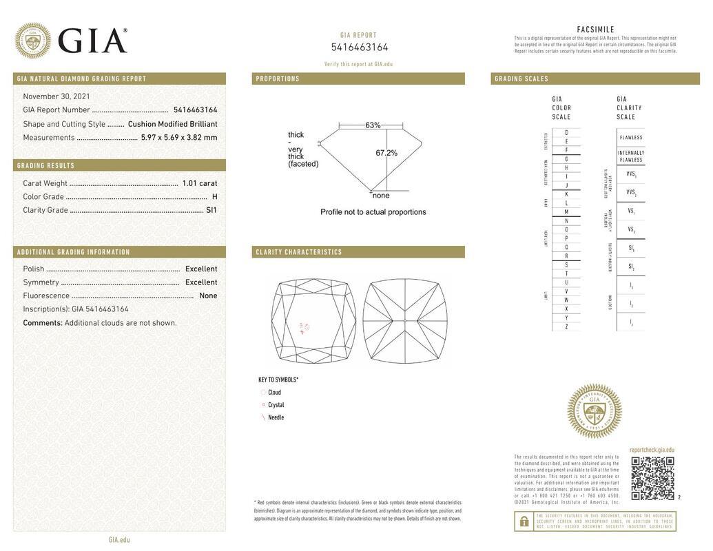 Contemporain GIA Certified 1.01 Carat Cushion Solitaire Pave Diamond Ring en vente