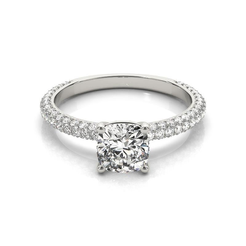 Taille coussin GIA Certified 1.01 Carat Cushion Solitaire Pave Diamond Ring en vente