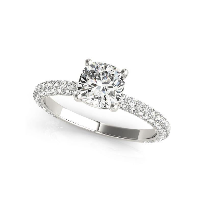 GIA Certified 1.01 Carat Cushion Solitaire Pave Diamond Ring Neuf - En vente à New York, NY