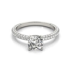 GIA Certified 1.01 Carat Cushion Solitaire Pave Diamond Ring