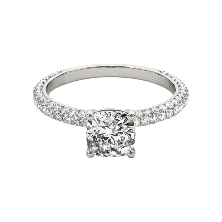 GIA Certified 1.01 Carat Cushion Solitaire Pave Diamond Ring en vente