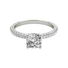 GIA Certified 1.01 Carat Cushion Solitaire Pave Diamond Ring