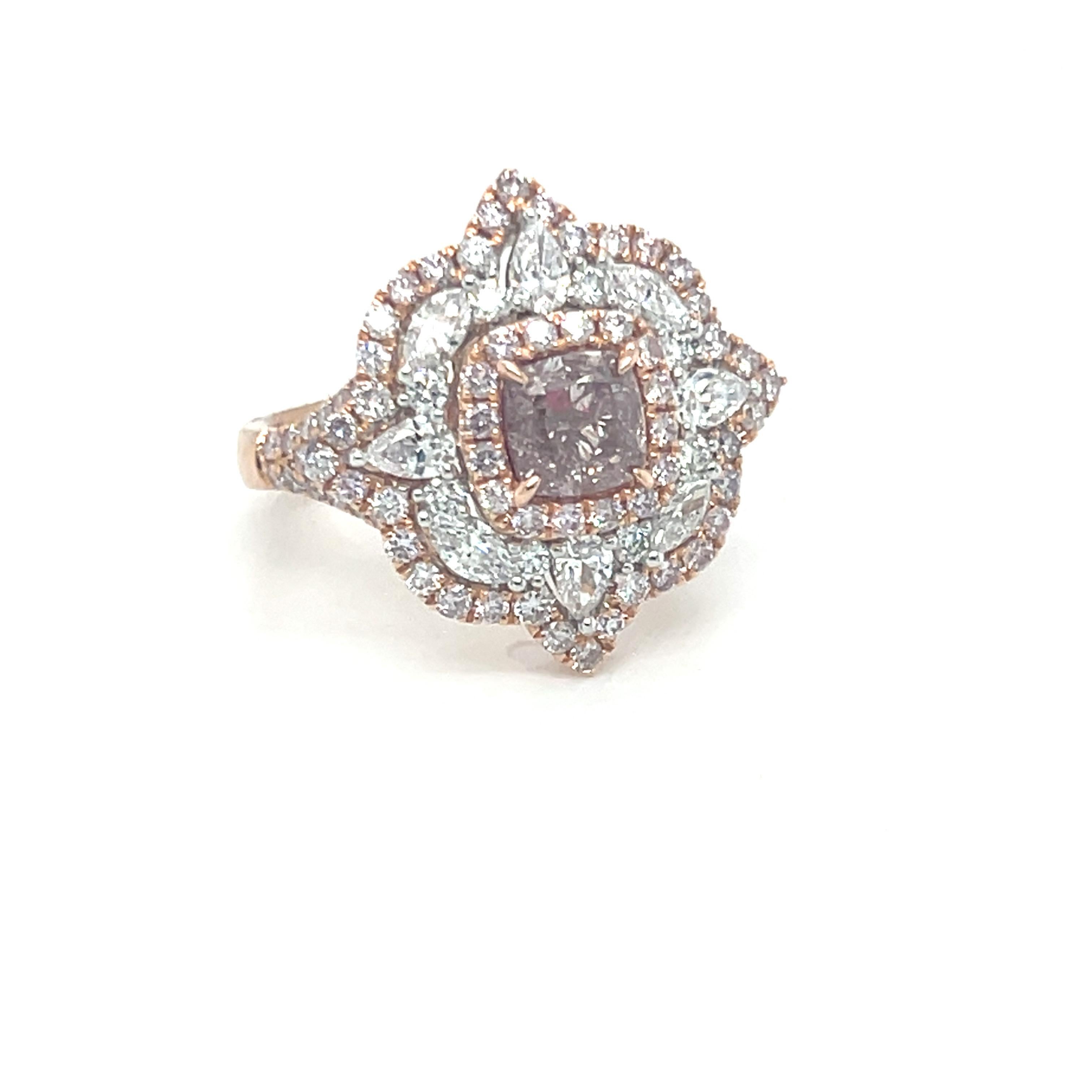 Artisan GIA Certified 1.01 Carat Cushion Cut Fancy Brownish Pink Diamond Engagement Ring For Sale