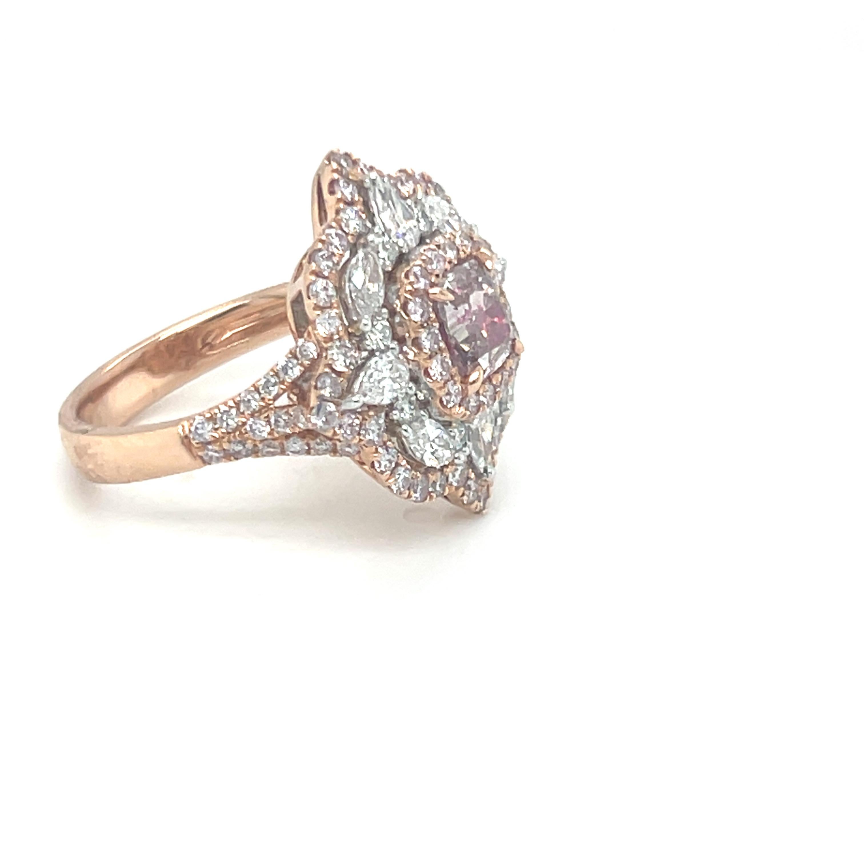 GIA Certified 1.01 Carat Cushion Cut Fancy Brownish Pink Diamond Engagement Ring For Sale 1
