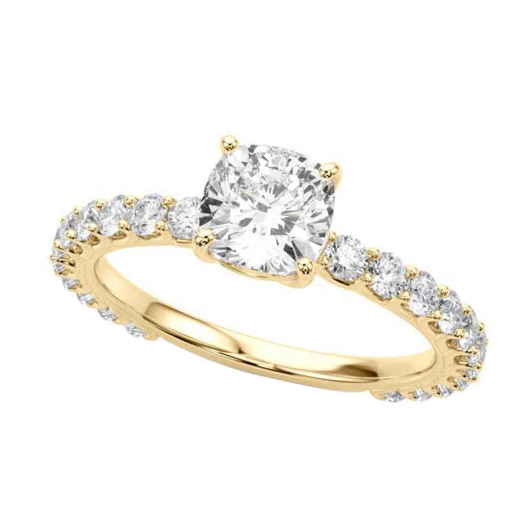 GIA Certified 1.01 Carat Cushion Partial Eternity Shank Diamond Ring