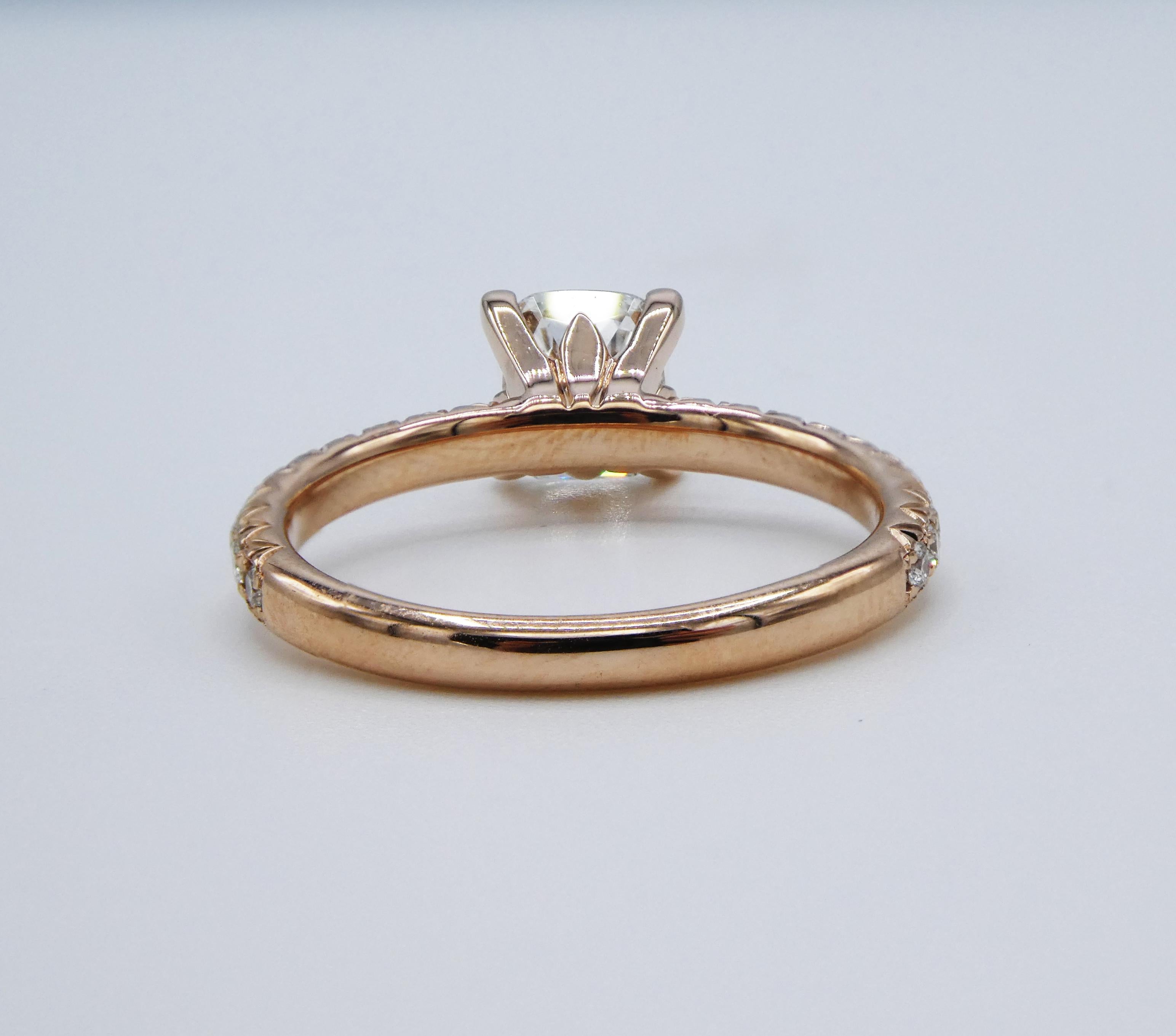 Modern GIA Certified 1.01 Carat Cushion Rose Gold Pave Diamond Engagement Ring
