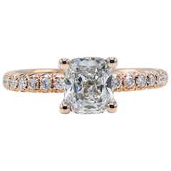 GIA Certified 1.01 Carat Cushion Rose Gold Pave Diamond Engagement Ring