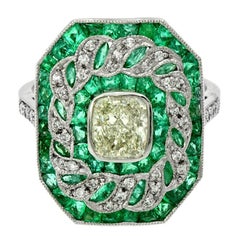 GIA Certified 1.01 Carat Diamond Emerald Cocktail Ring