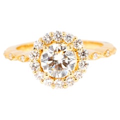 GIA Certified 1.01 Carat Diamond Halo Cluster Ring in 18 Carat Yellow Gold