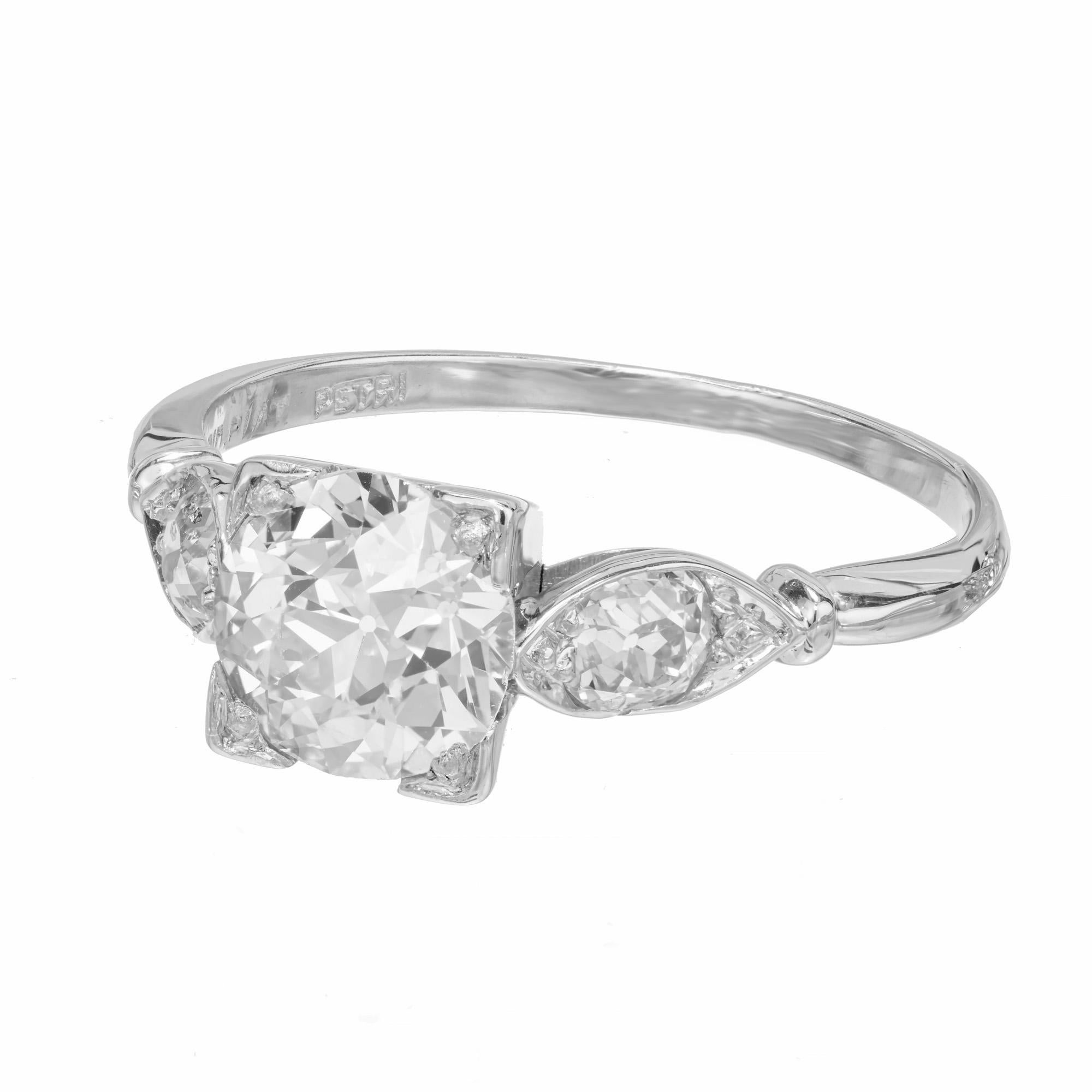 Old European Cut GIA Certified 1.01 Carat Diamond Platinum Art Deco Three-Stone Engagement Ring  For Sale
