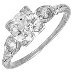 Antique GIA Certified 1.01 Carat Diamond Platinum Art Deco Three-Stone Engagement Ring 