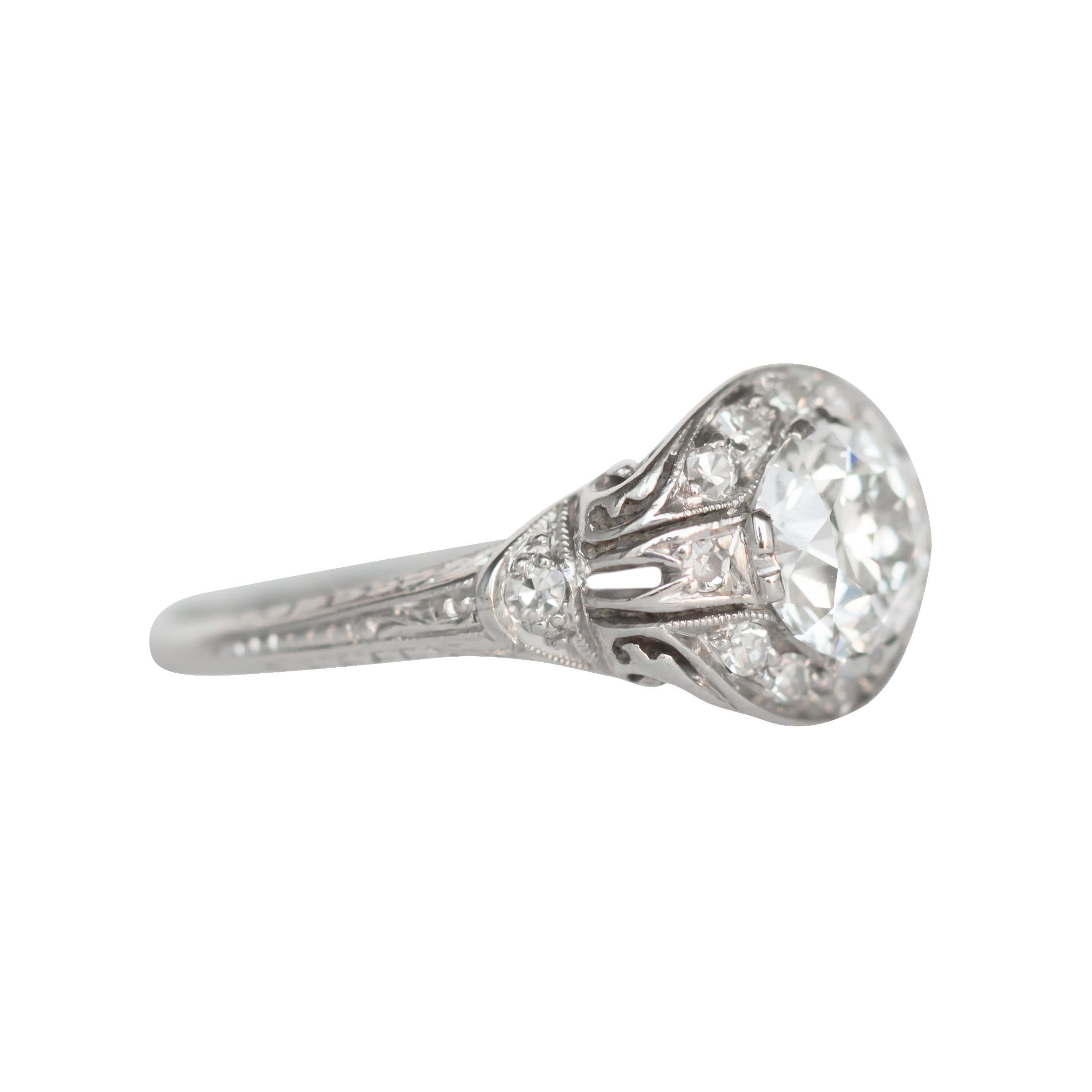 Art Deco GIA Certified 1.01 Carat Diamond Platinum Engagement Ring For Sale