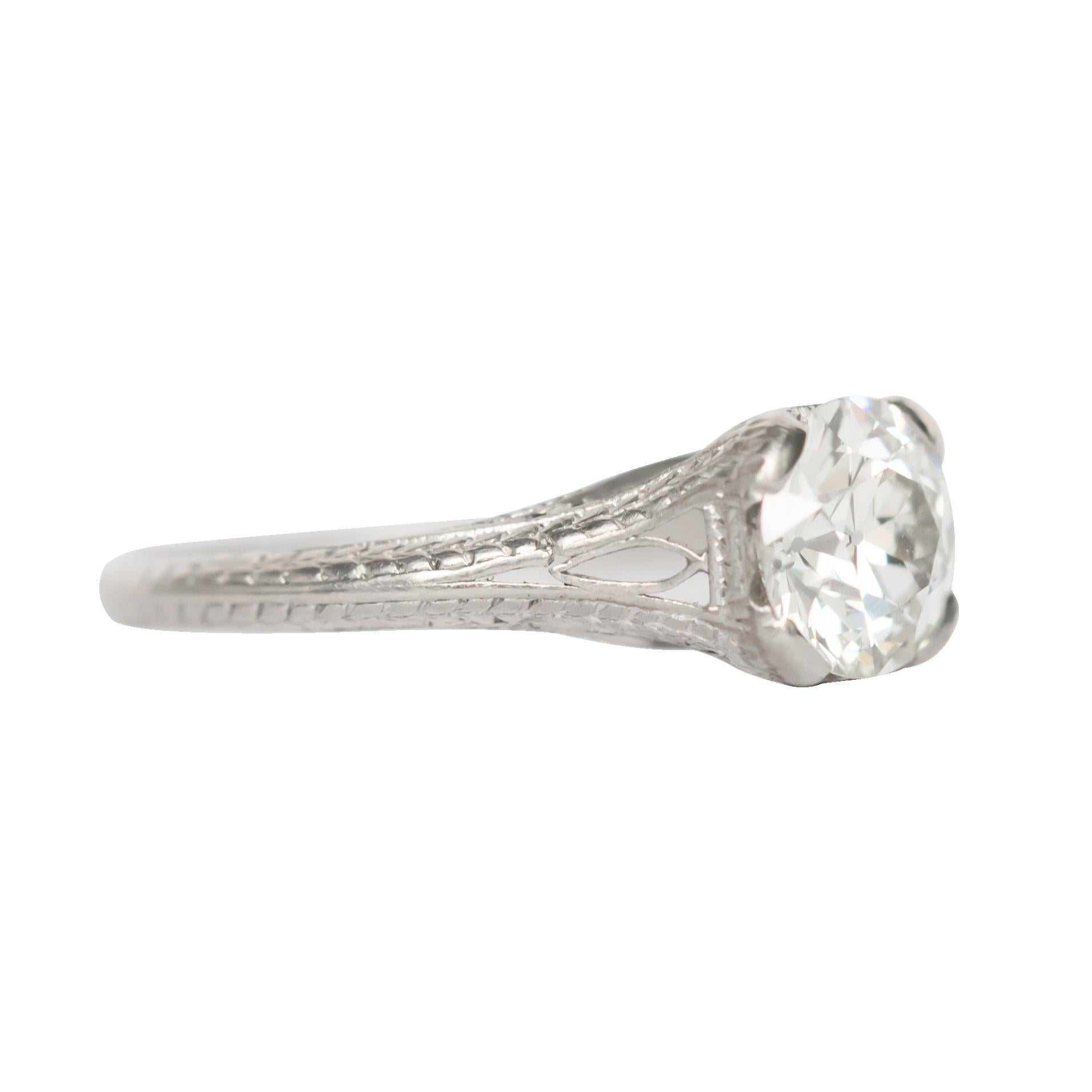 Edwardian GIA Certified 1.01 Carat Diamond Platinum Engagement Ring For Sale