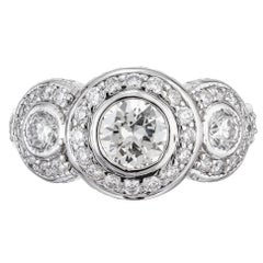 GIA Certified 1.01 Carat Diamond White Gold Three Stone Halo Engagement Ring