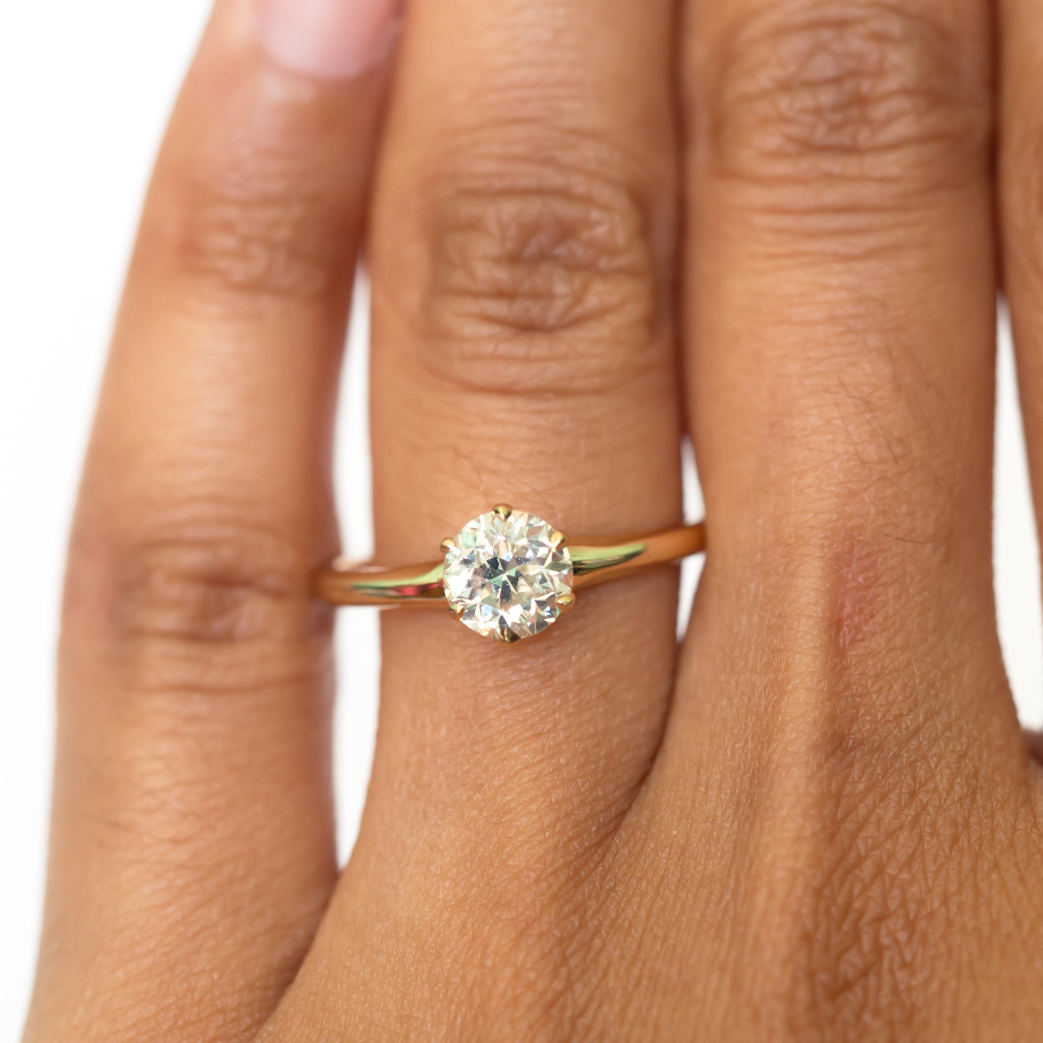 Old European Cut GIA Certified 1.01 Carat Diamond Yellow Gold Engagement Ring For Sale