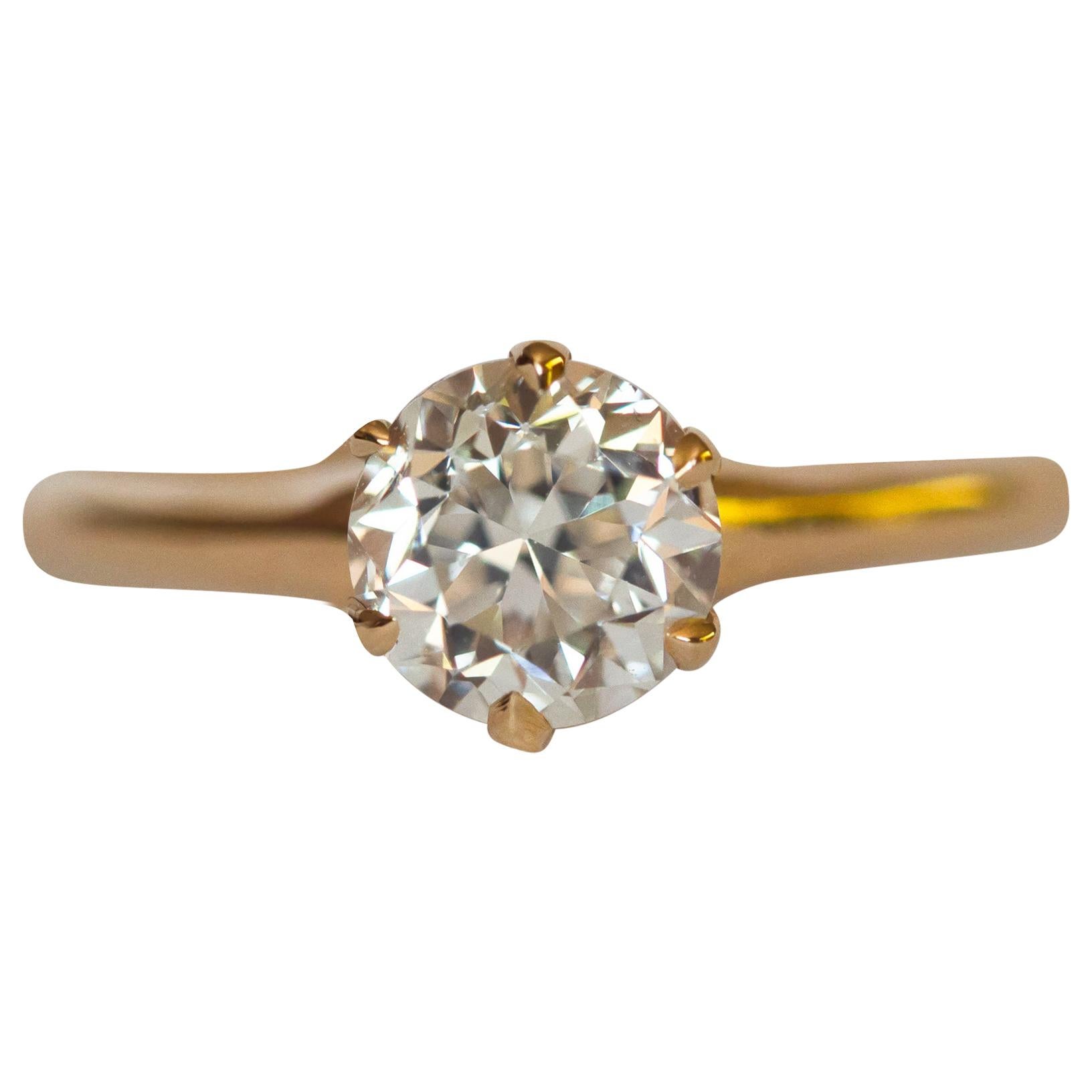 GIA Certified 1.01 Carat Diamond Yellow Gold Engagement Ring