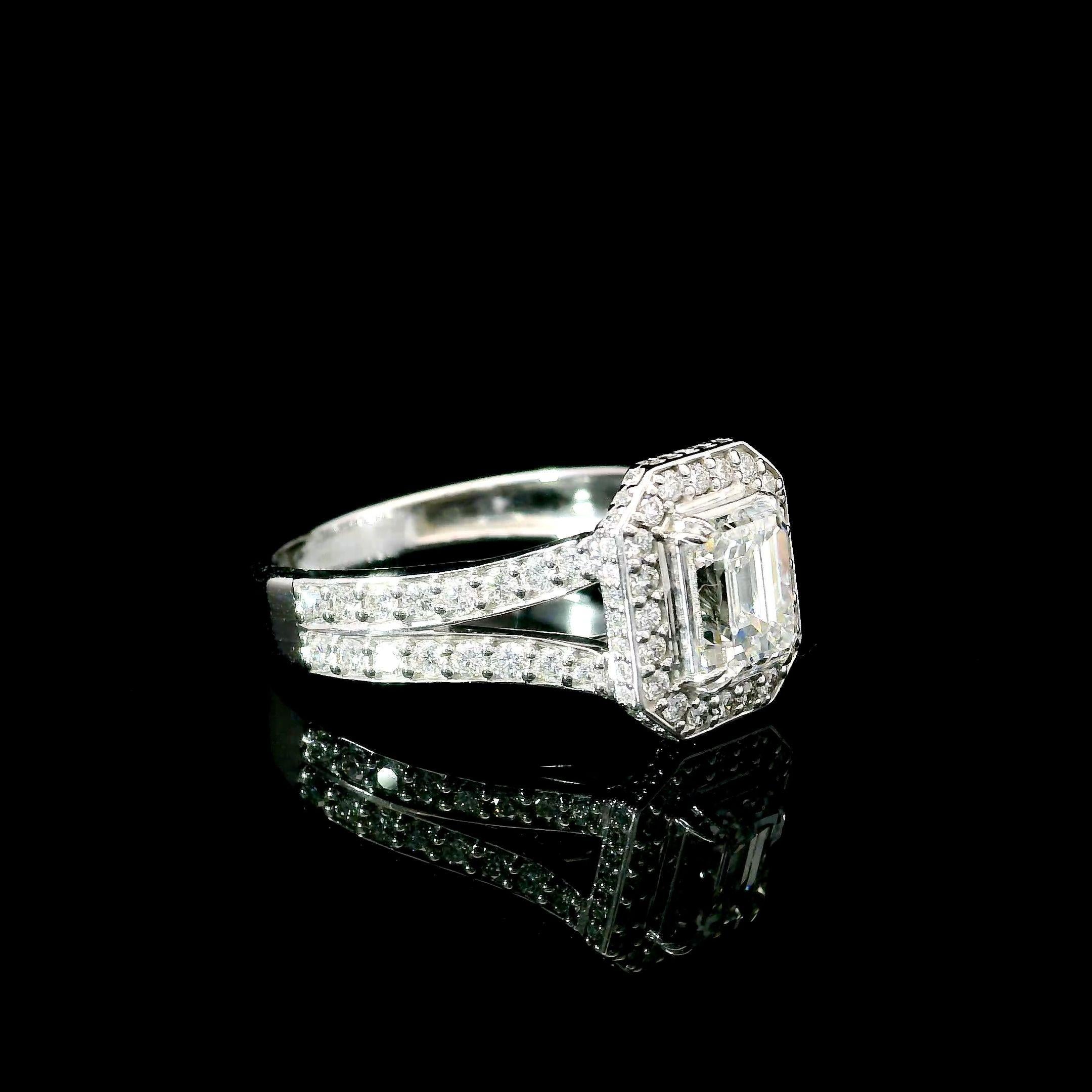 Emerald Cut GIA Certified 1.01 Carat E Colour SI1 Clarity Diamond Ring For Sale