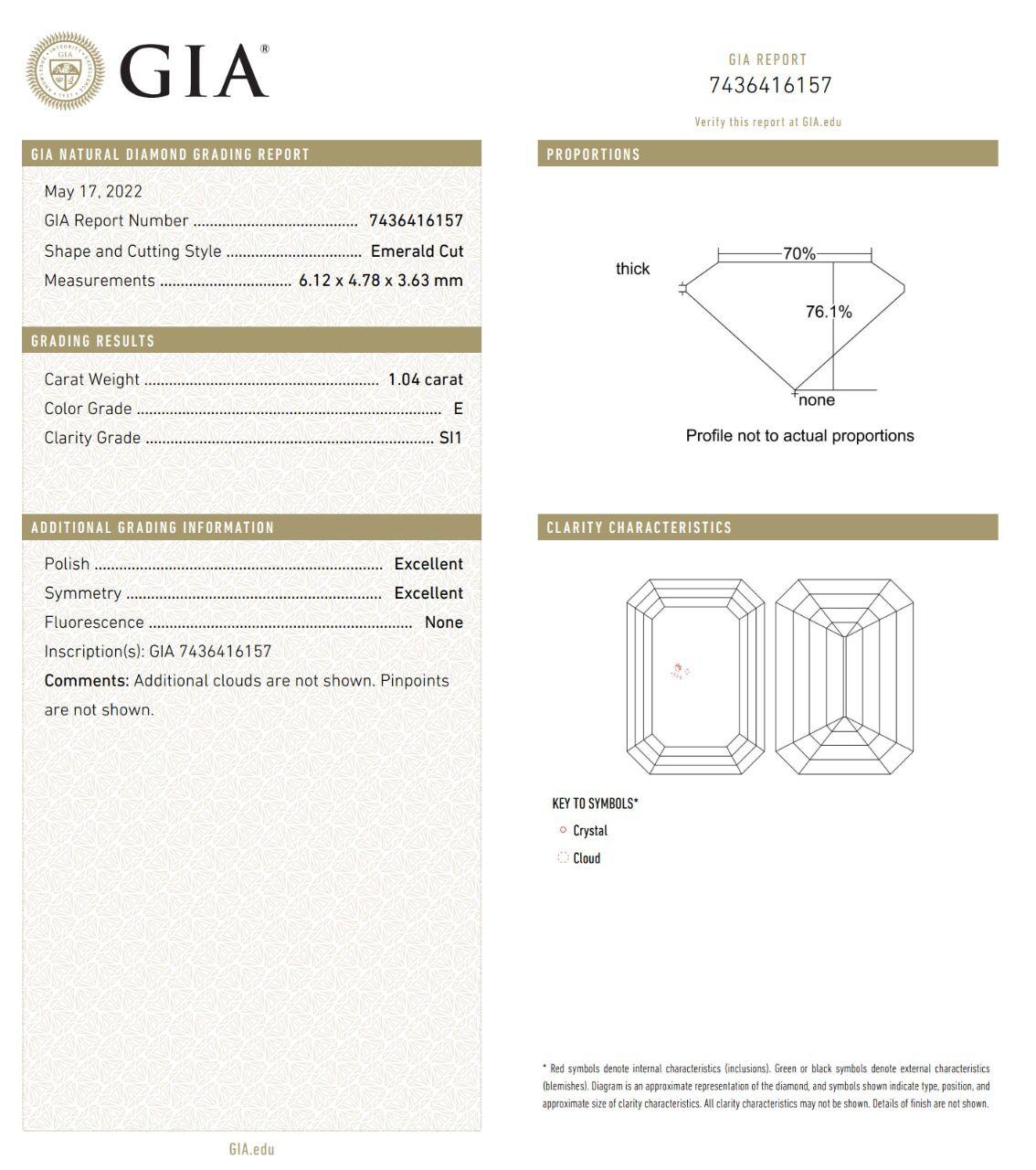 GIA Certified 1.01 Carat E Colour SI1 Clarity Diamond Ring For Sale 3