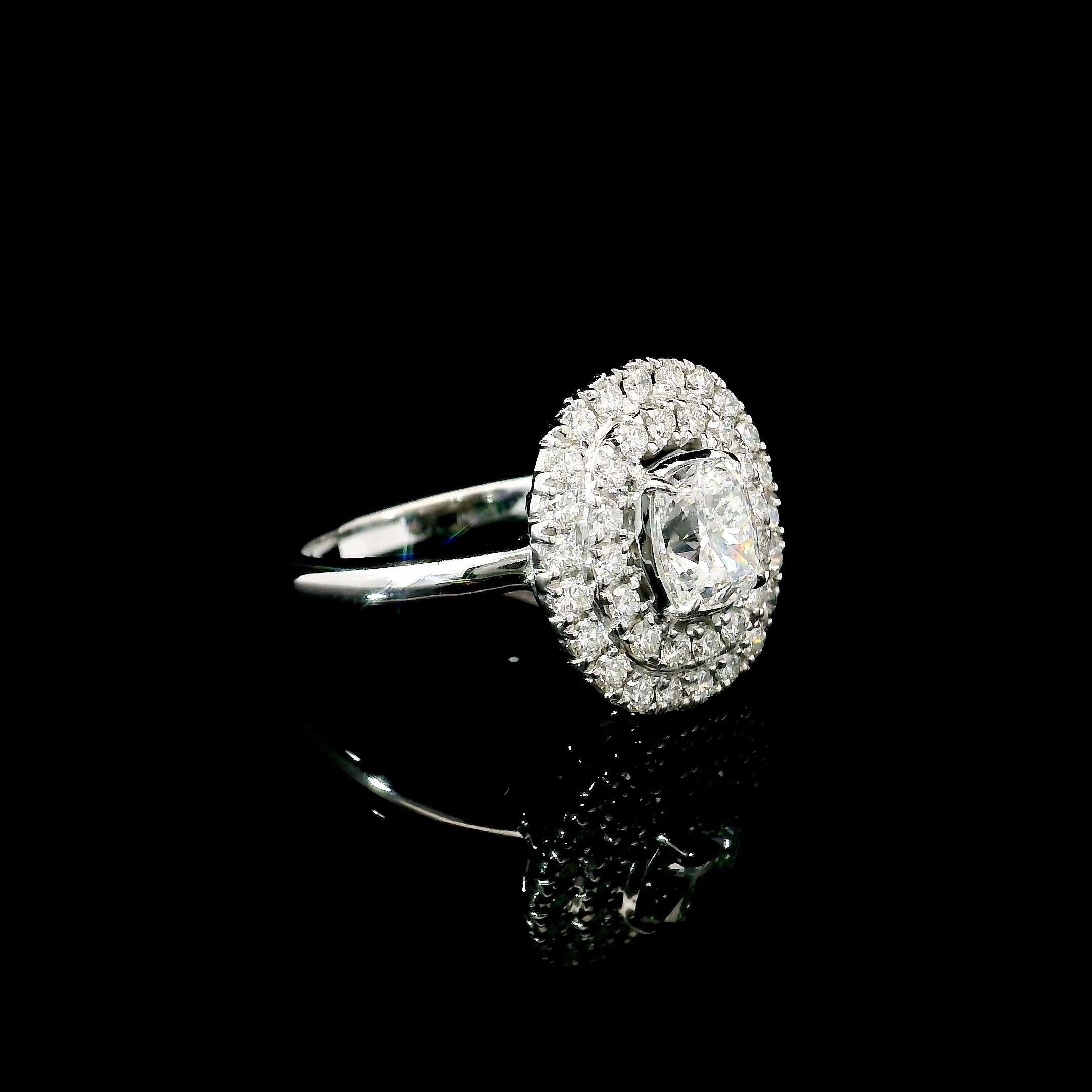 Cushion Cut GIA Certified 1.01 Carat E Colour VS1 Clarity Diamond Ring For Sale