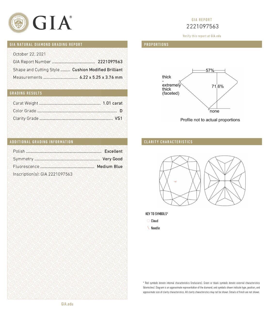 GIA Certified 1.01 Carat E Colour VS1 Clarity Diamond Ring For Sale 3