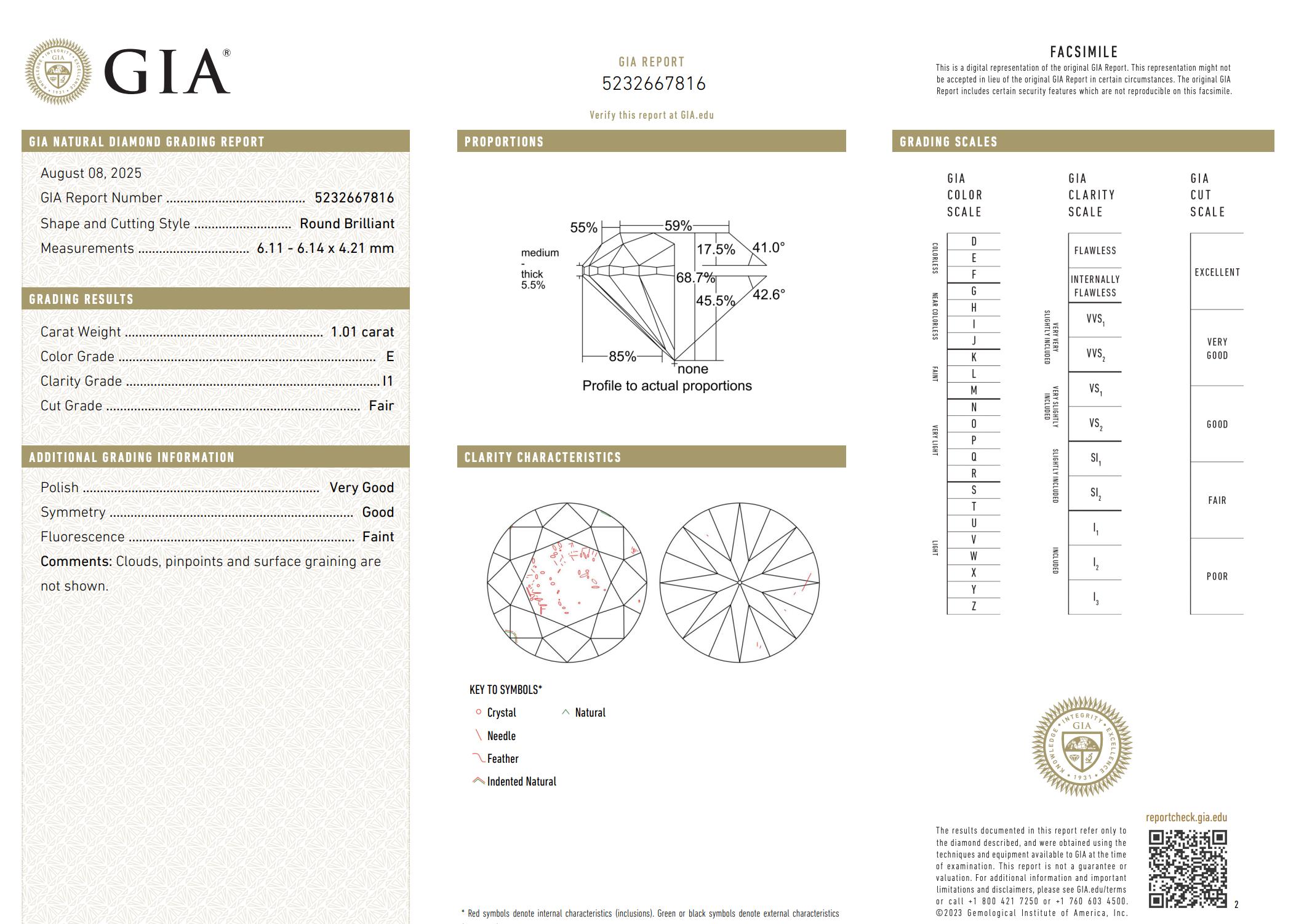 Anello di fidanzamento aureolato in oro rosa naturale certificato GIA da 1,01 carati E I1 rotondo in vendita 1